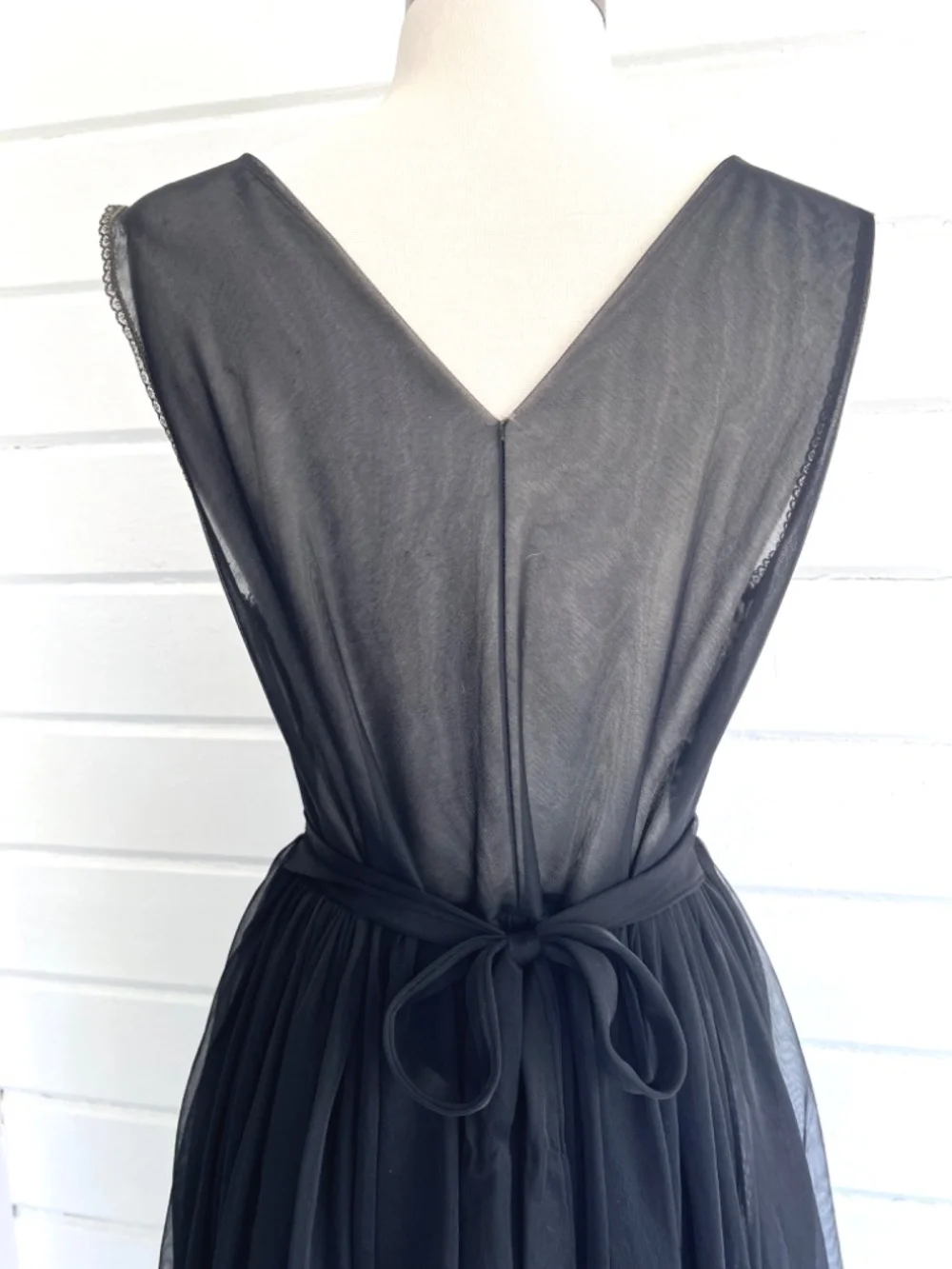 Vintage Sheer Negligee/ Dress with Lace Accent and Tie Waist - Black/Brown - S